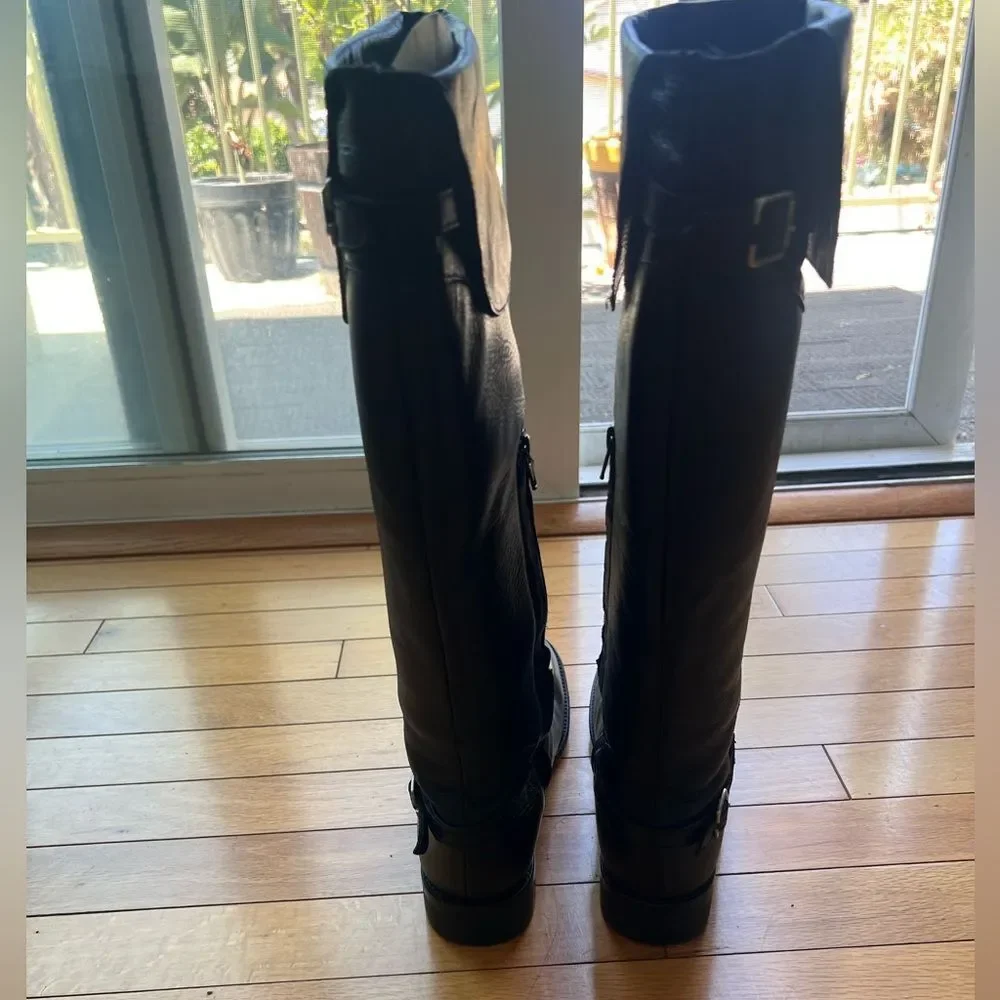 Steve Madden Above the knee Black Leather Silver Buckles Riding Boots Sz 8.5